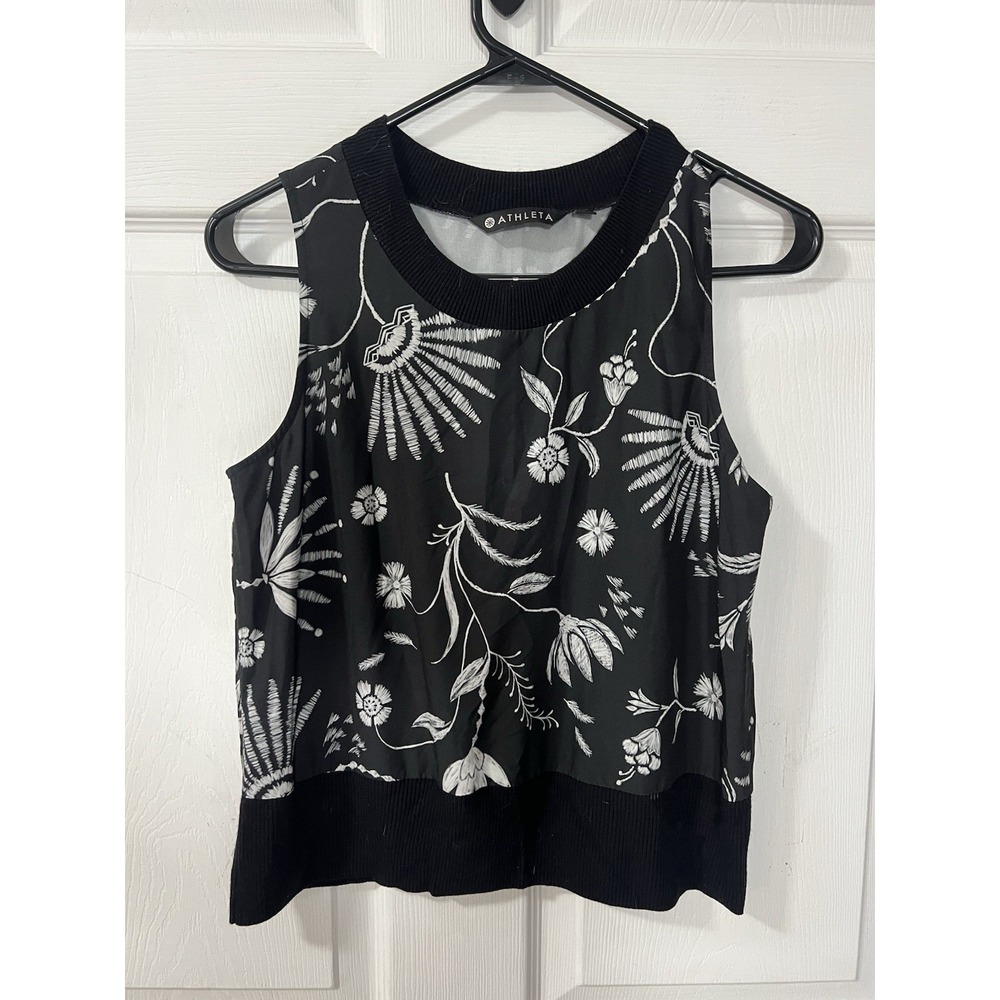 Athleta Women's Sleeveless Banded Floral Top Black White Size XS